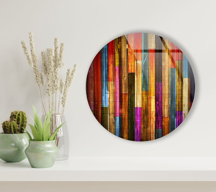 Colorful Wood Pattern Round Glass Wall Art glass image printing, glass prints from photos