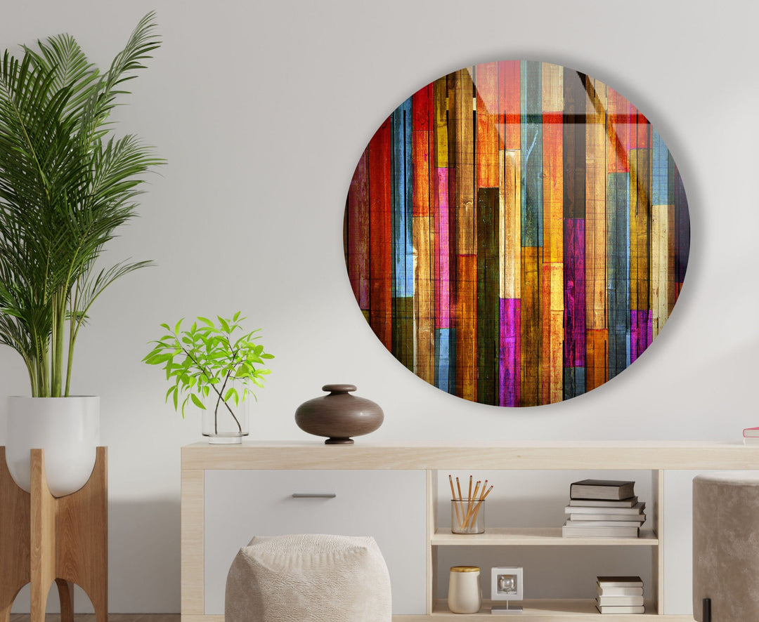 Colorful Wood Pattern Round Glass Wall Art custom glass pictures, glass art prints