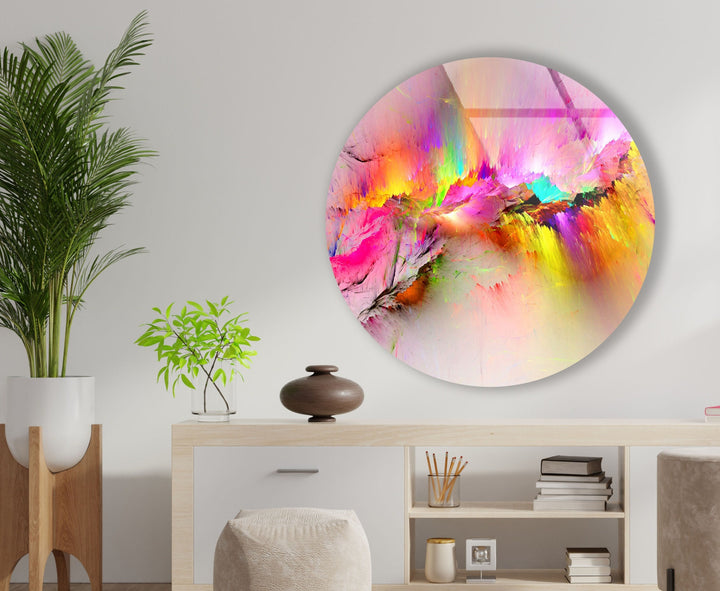 Colorful Reflective Abstract Round Glass Wall Art picture on glass wall art, photos printed on glass