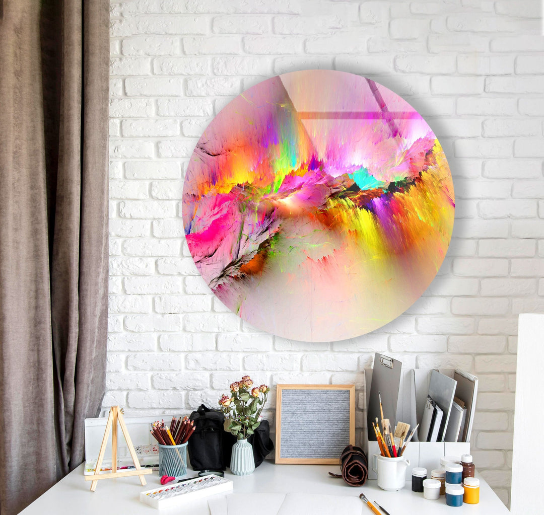 Colorful Reflective Abstract Round Glass Wall Art large glass photo prints, glass wall photos