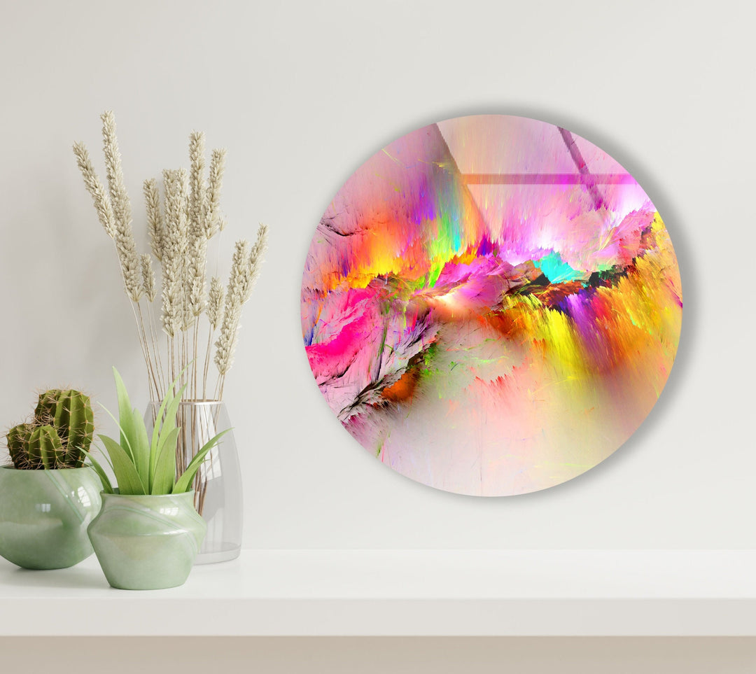 Colorful Reflective Abstract Round Glass Wall Art photo print on glass, prints on glass wall art