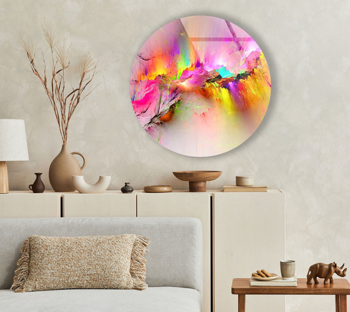 Colorful Reflective Abstract Round Glass Wall Art glass pictures for Wall, glass prints wall art