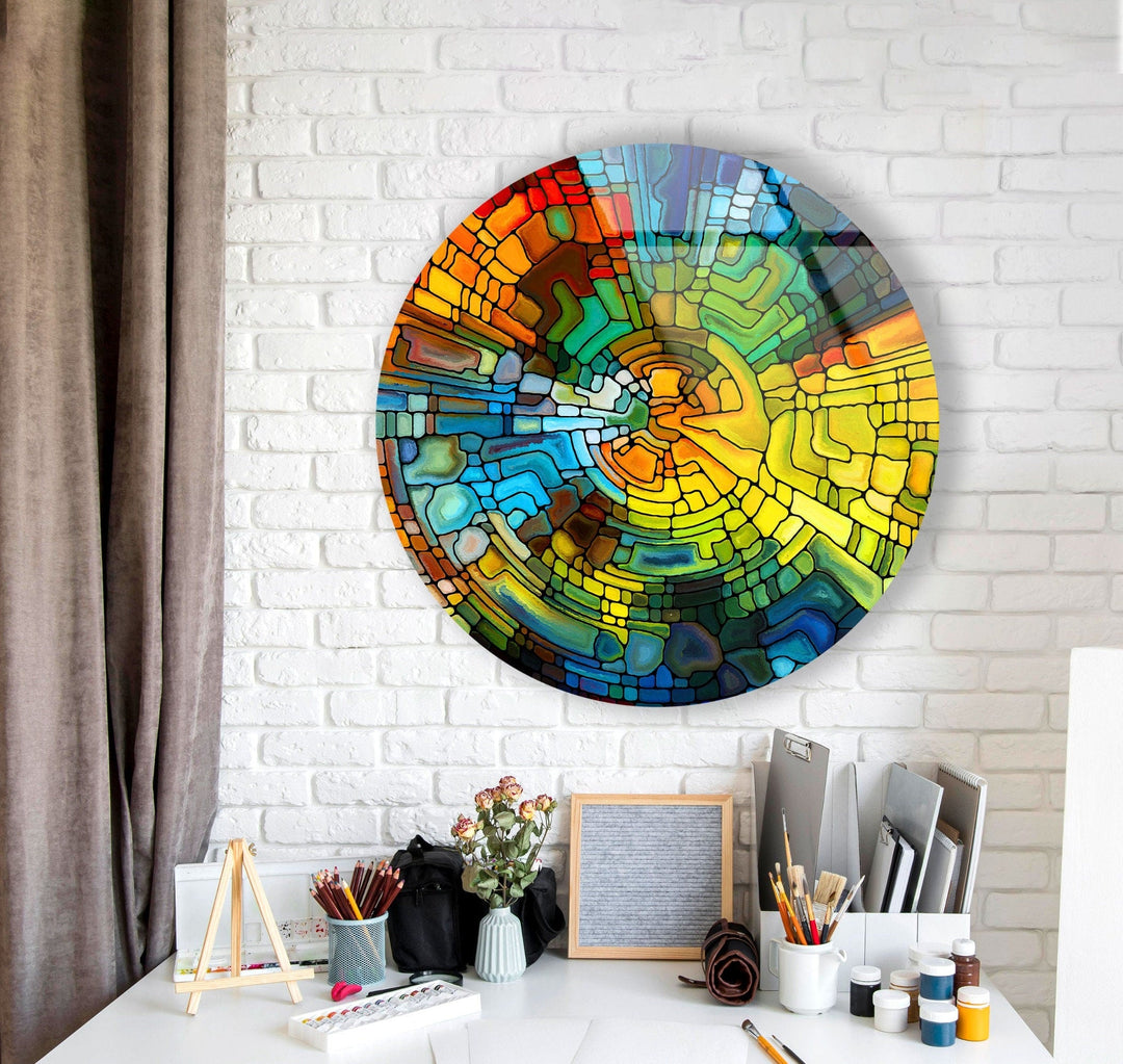 Stained Yellow Round Glass Wall Art art glass wall art, glass wall art pictures