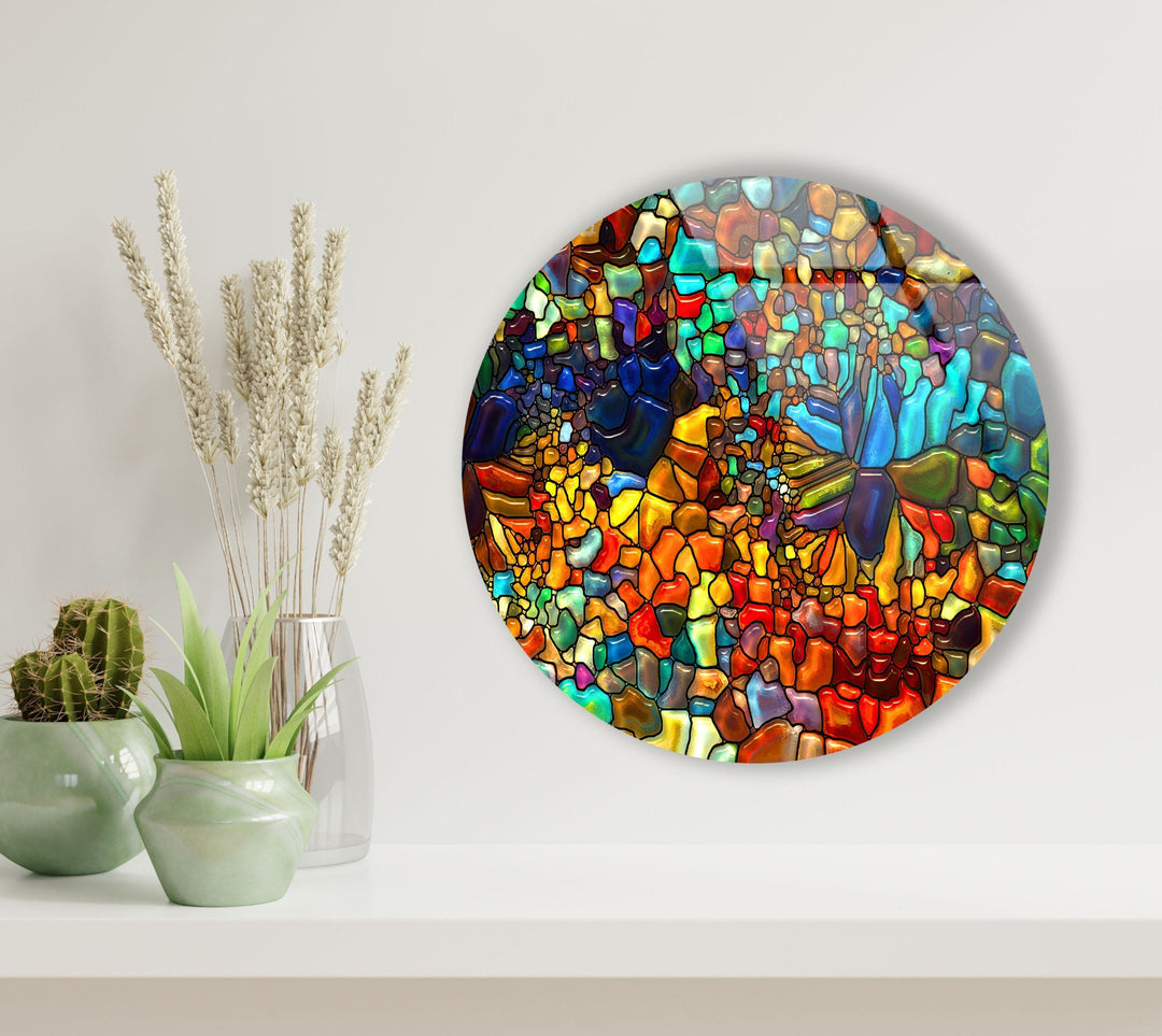 Red Mosaic Round Glass Wall Art photo print on glass, prints on glass wall art