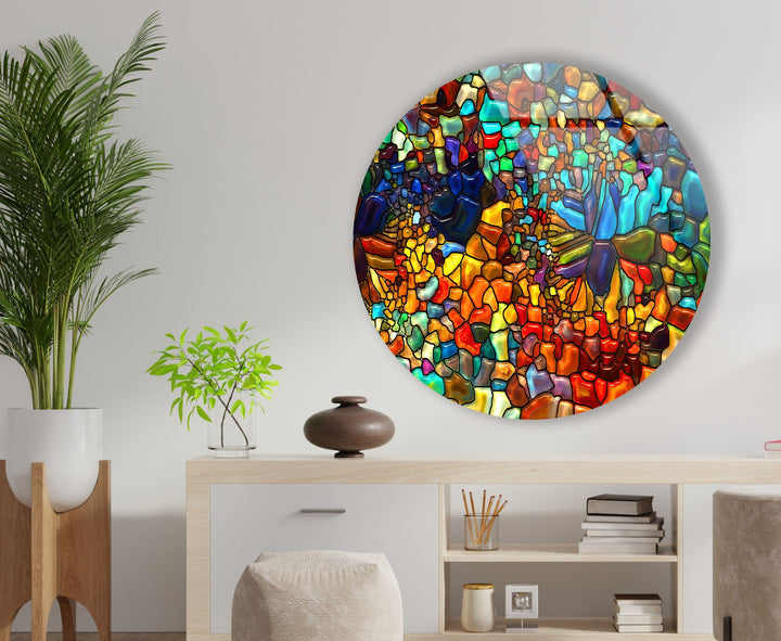 Red Mosaic Round Glass Wall Art photo print on glass, prints on glass wall art