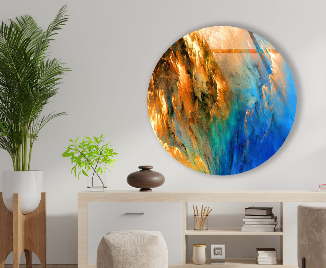 Blue & Orange Abstract Round Glass Wall Art  art glass wall art, glass wall art pictures
