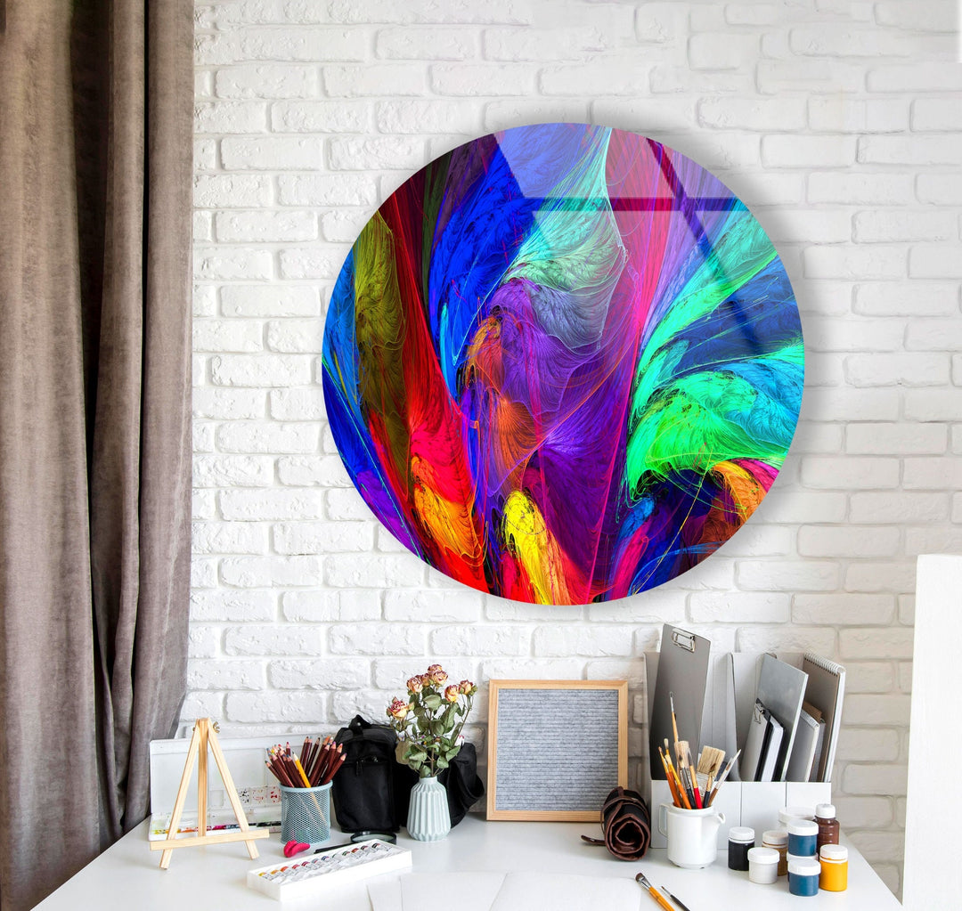 Neon Colors Abstract Round Glass Wall Art glass wall decor, glass wall art decor