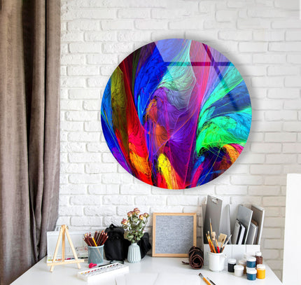 Neon Colors Abstract Round Glass Wall Art