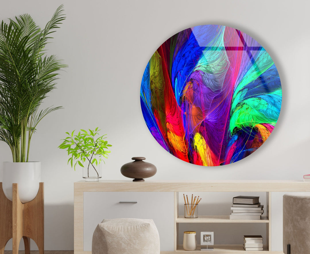 Neon Colors Abstract Round Glass Wall Art Glass Printing Wall Art, Print photos on glass