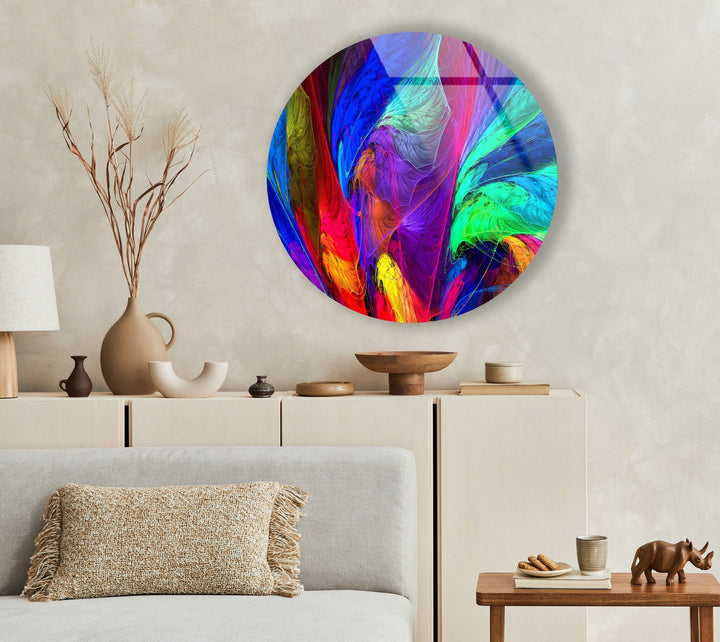 Neon Colors Abstract Round Glass Wall Art glass photo prints, glass picture prints