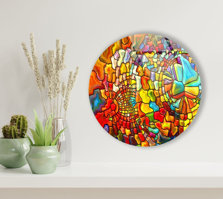 Stained Round Colored Stones Glass Wall Art large glass photo prints, glass wall photos
