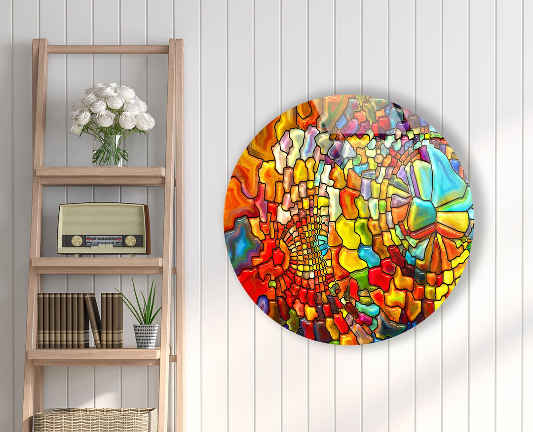 Stained Round Colored Stones Glass Wall Art large glass photo prints, glass wall photos
