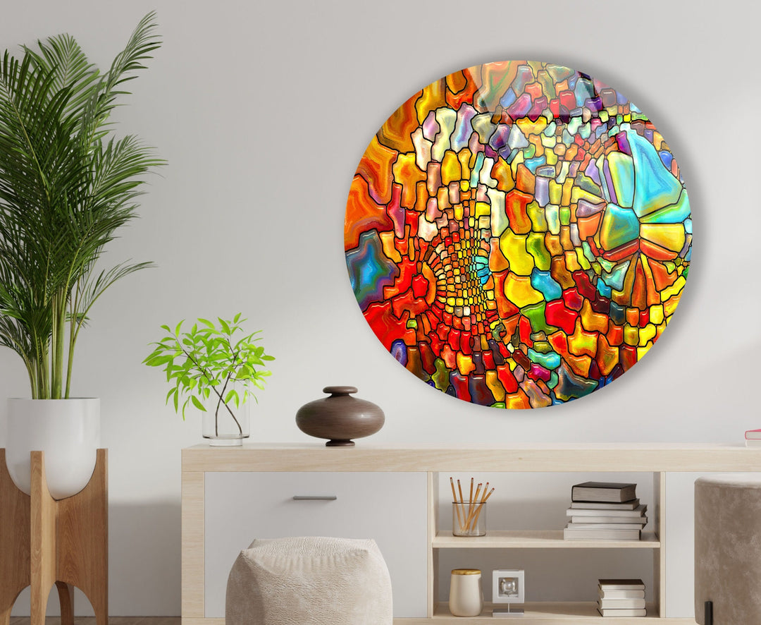 Stained Round Colored Stones Glass Wall Art glass pictures for Wall, glass prints wall art
