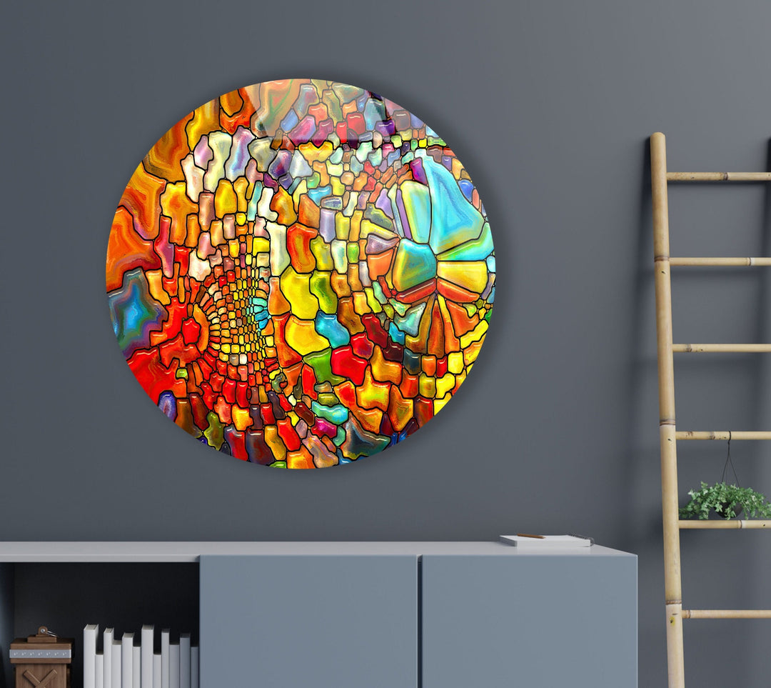 Stained Round Colored Stones Glass Wall Art picture on glass wall art, photos printed on glass
