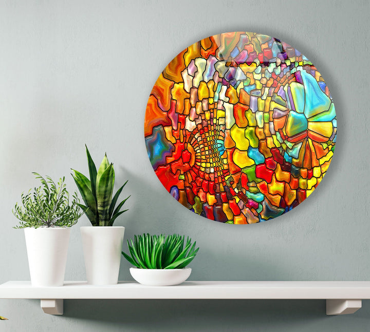 Stained Round Colored Stones Glass Wall Art print on glass, glass printed photos
