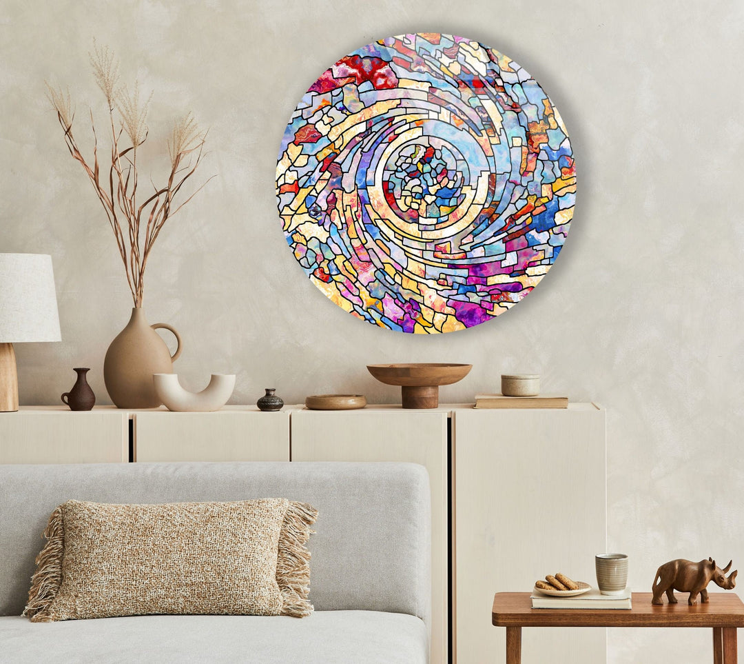 Color Swirl Stained Round Glass Wall Art glass pictures for Wall, glass prints wall art