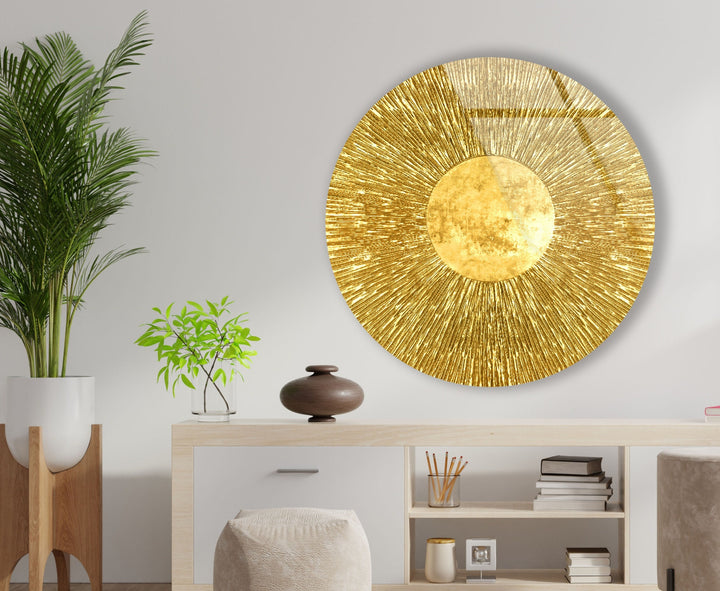 Golden Abstract Round Tempered Glass Wall Art - MyPhotoStation