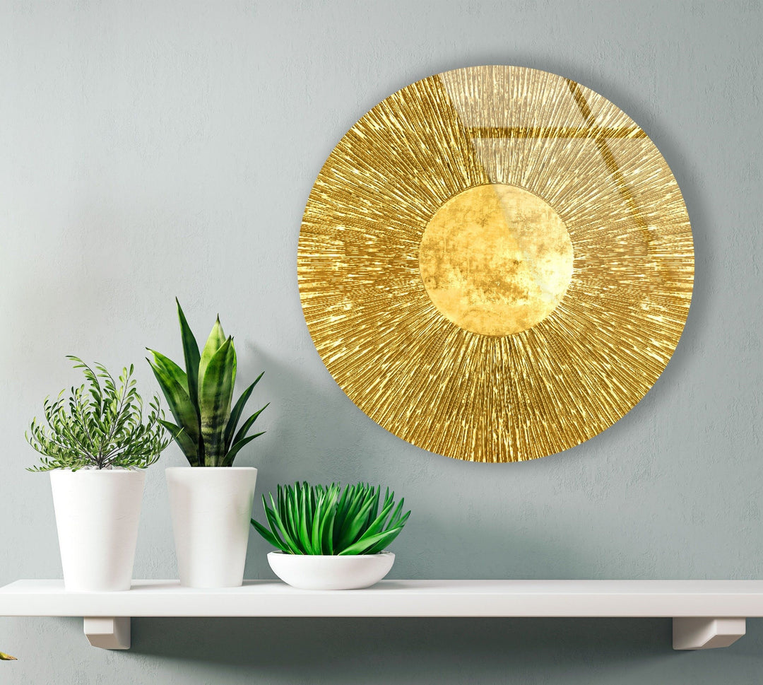 Golden Abstract Round Tempered Glass Wall Art - MyPhotoStation