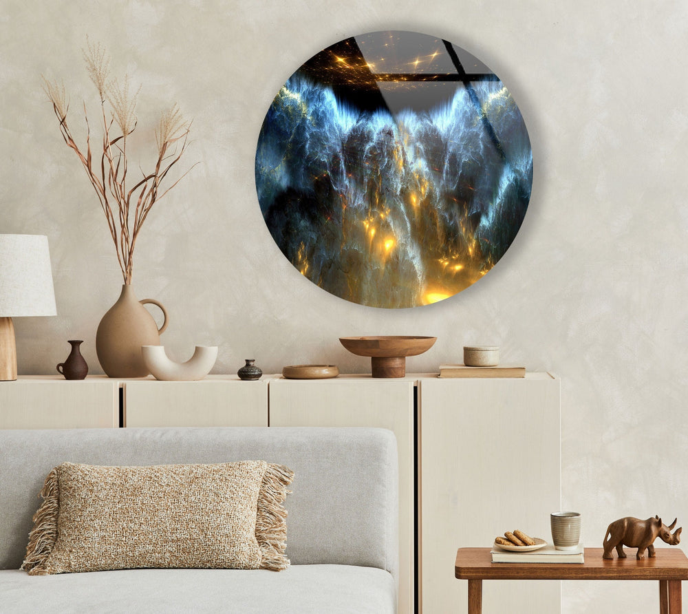 Blue & Gold Abstract Round Glass Wall Art glass wall decor, glass wall art decor
