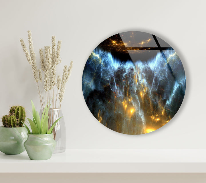 Blue & Gold Abstract Round Glass Wall Art glass image printing, glass prints from photos
