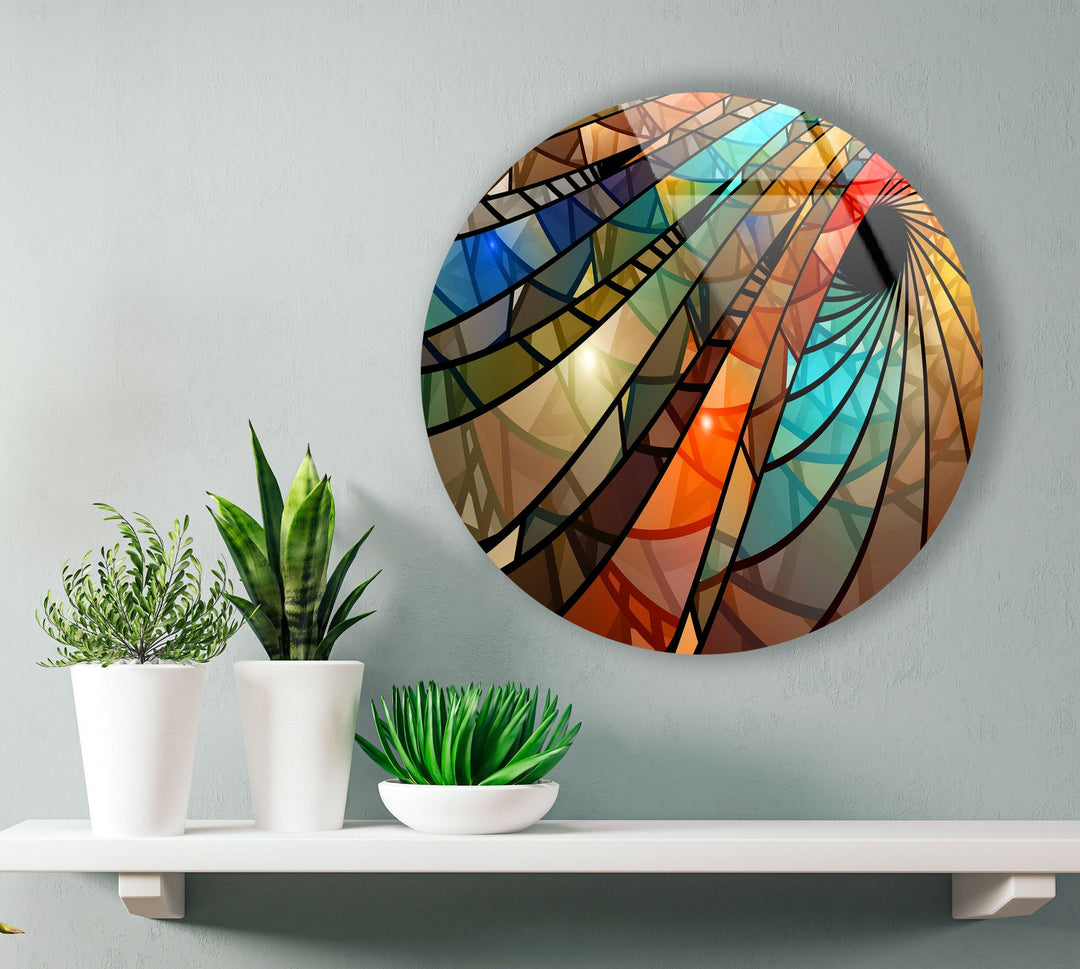 Colorful Vortex Stained Round Glass Wall Art photo print on glass, prints on glass wall art
