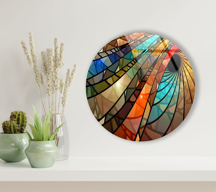 Colorful Vortex Stained Round Glass Wall Art custom glass pictures, glass art prints
