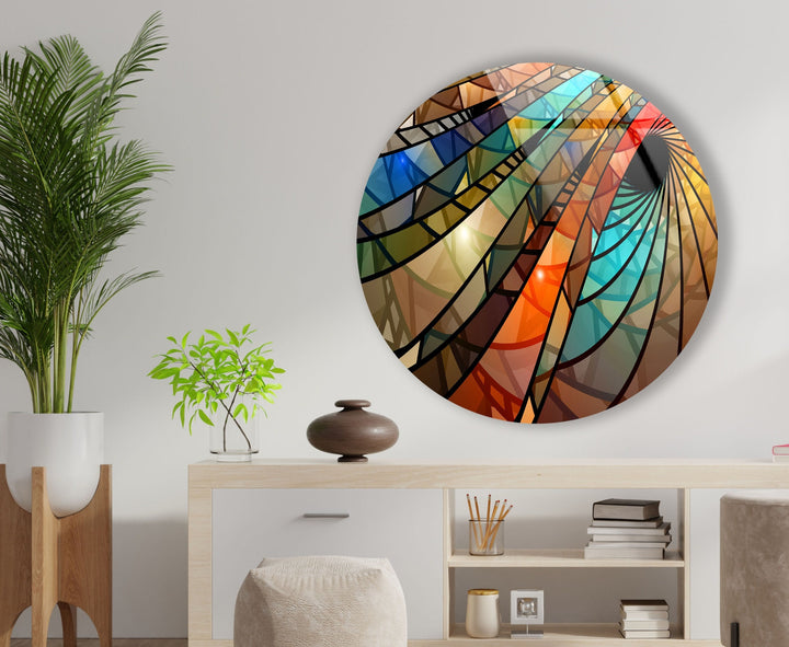 Colorful Vortex Stained Round Glass Wall Art glass pictures for Wall, glass prints wall art
