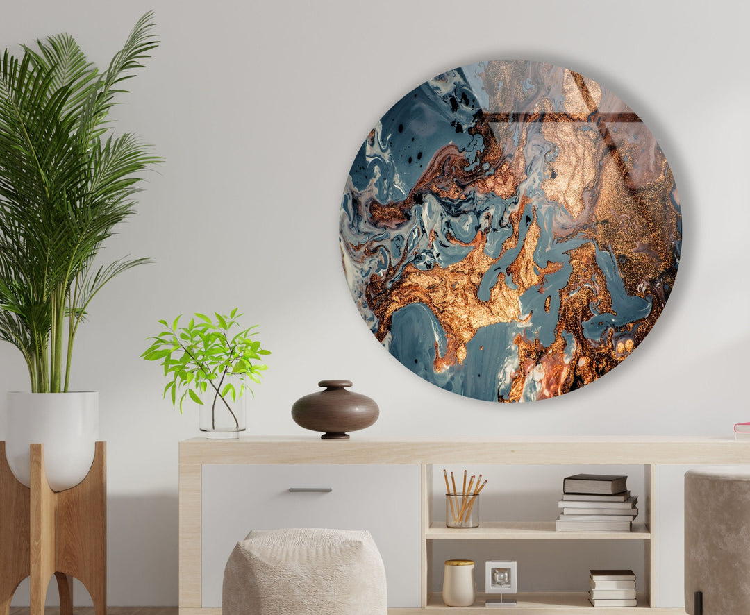 Abstract Round Copper Glass Wall Art Glass Printing Wall Art, Print photos on glass
