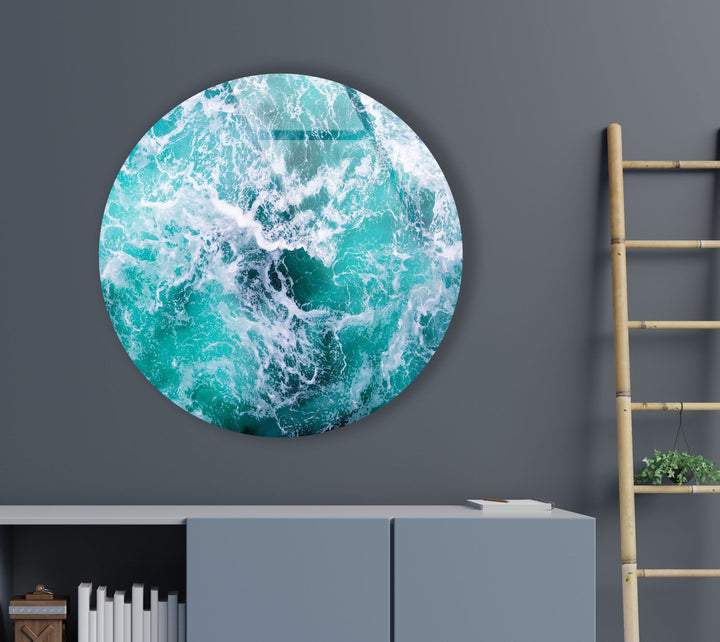 Wave Pattern Abstract Round Glass Wall Art photo print on glass, prints on glass wall art