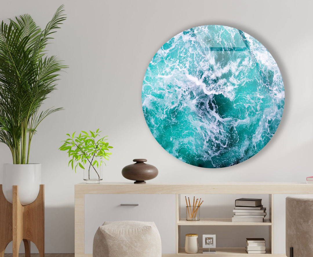 Wave Pattern Abstract Round Glass Wall Art custom glass pictures, glass art prints