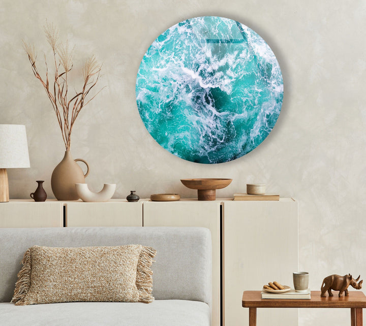 Wave Pattern Abstract Round Glass Wall Art glass pictures for Wall, glass prints wall art