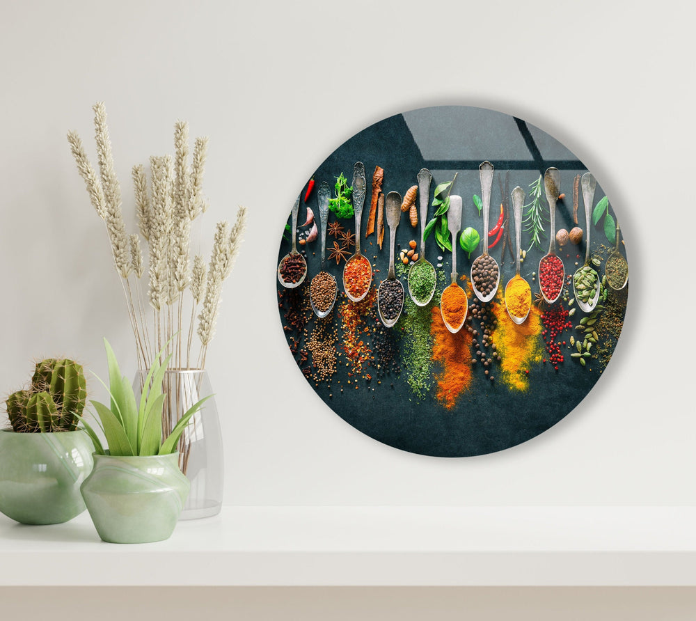 Colorful Herbs Round Glass Wall Art glass wall decor, glass wall art decor