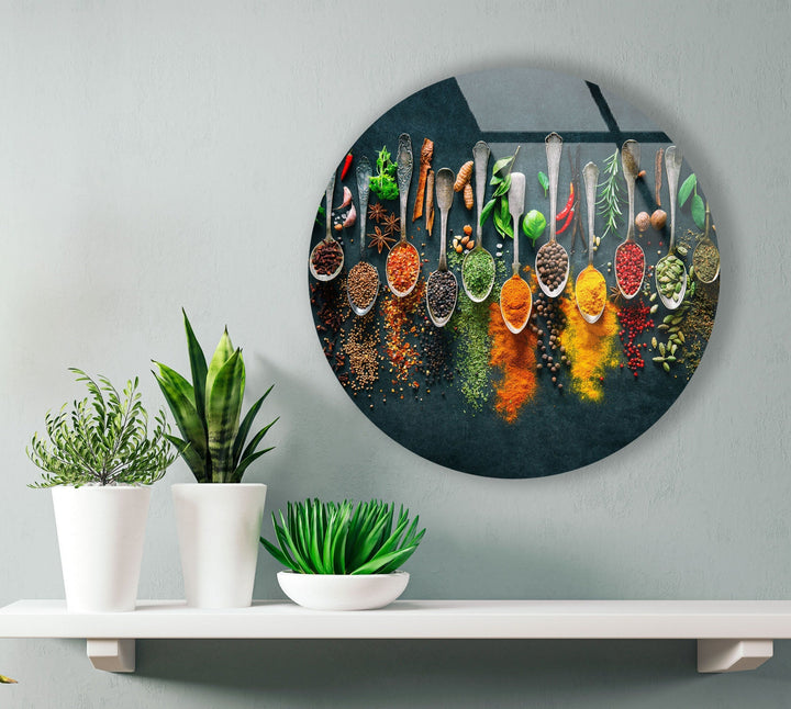 Colorful Herbs Round Glass Wall Art Glass Printing Wall Art, Print photos on glass