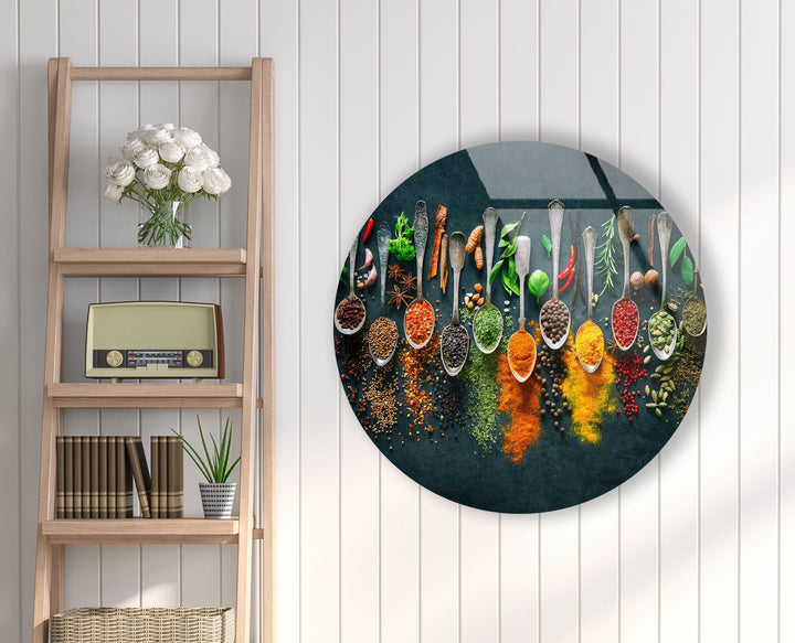 Colorful Herbs Round Glass Wall Art glass photo prints, glass picture prints