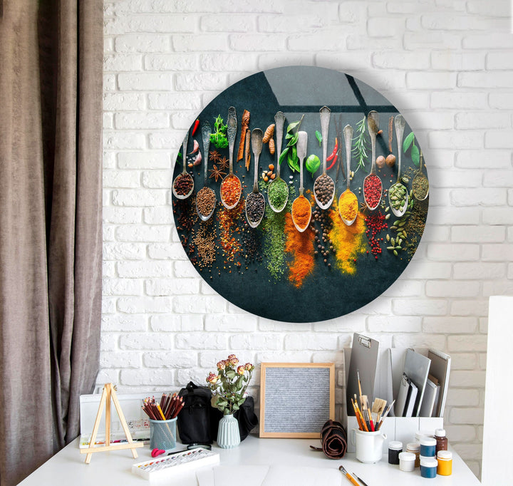 Colorful Herbs Round Glass Wall Art glass image printing, glass prints from photos