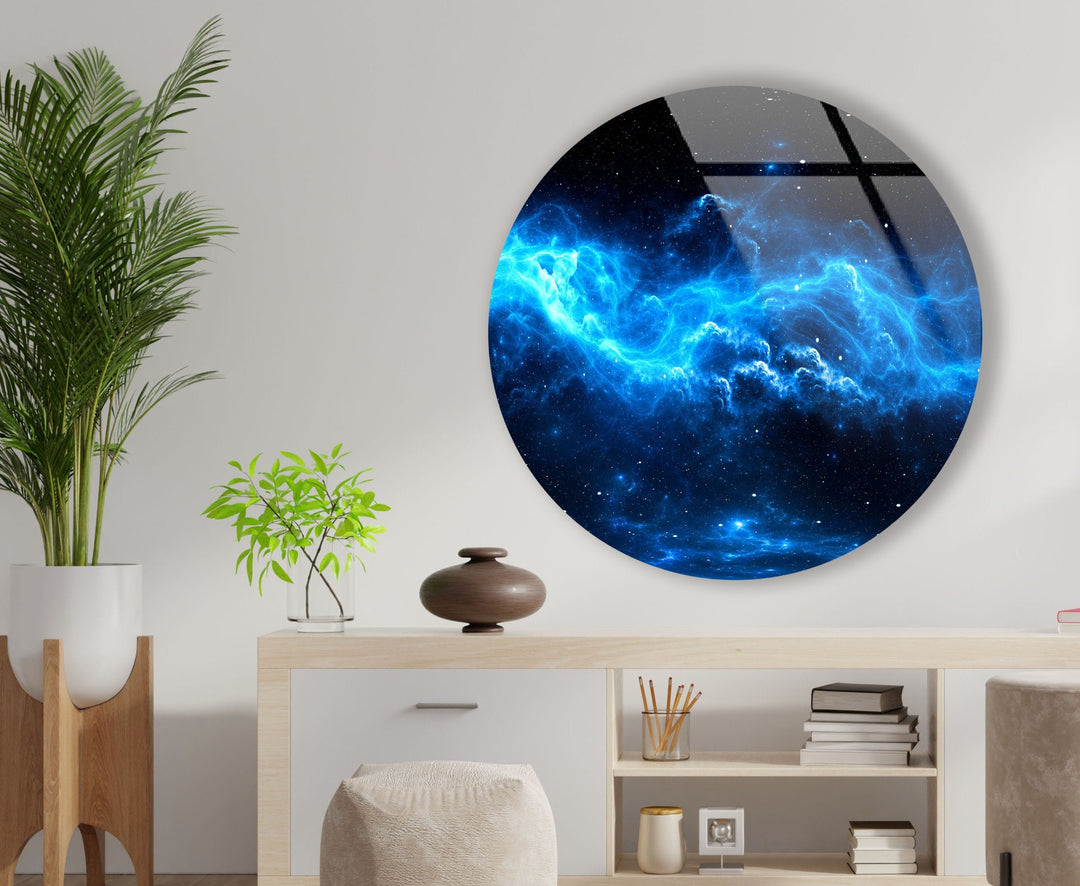 Abstract Round Blue Space Glass Wall Art stained glass wall art, stained glass wall decor
