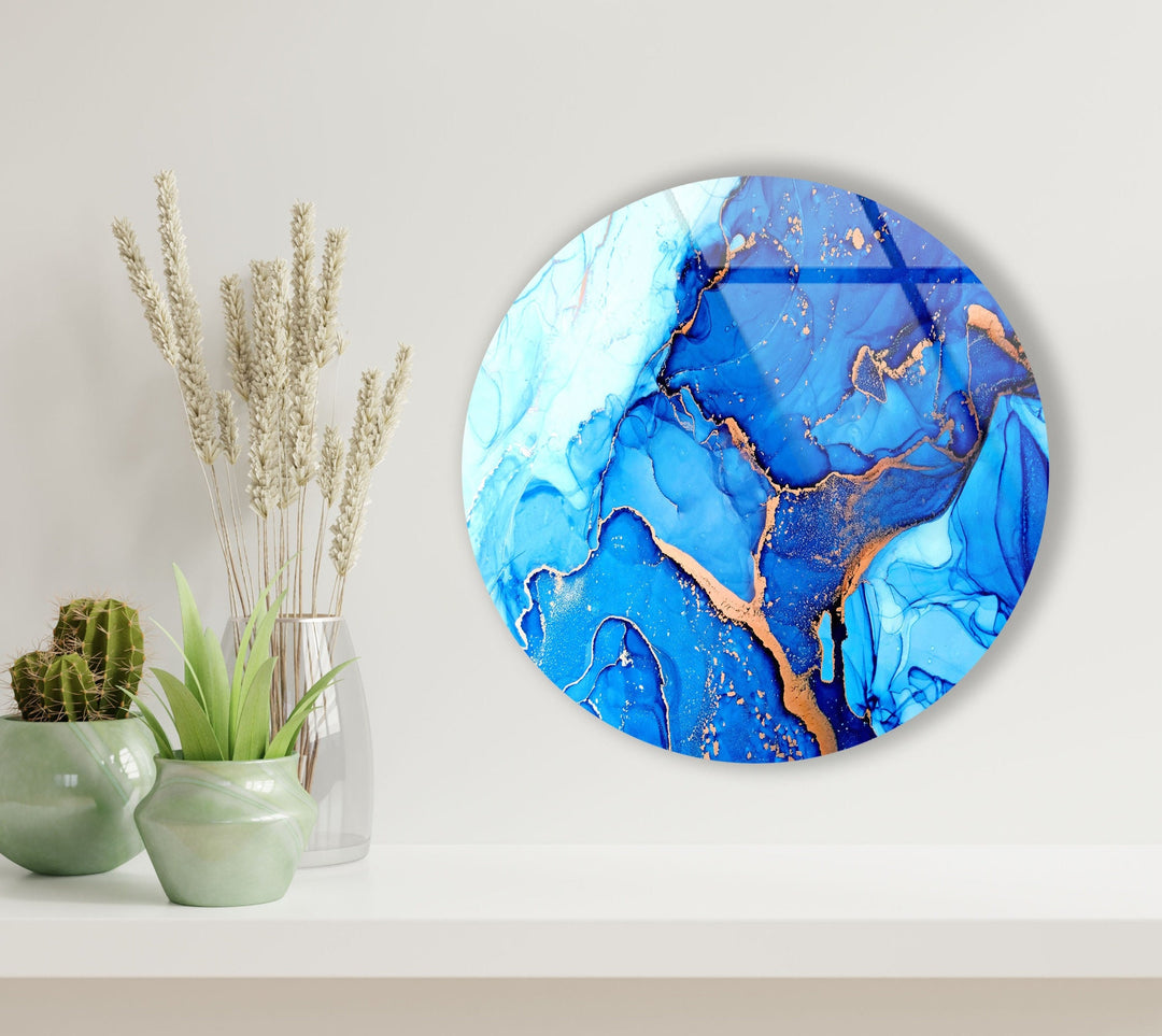 Dark Blue Marble Round Glass Wall Art custom glass pictures, glass art prints