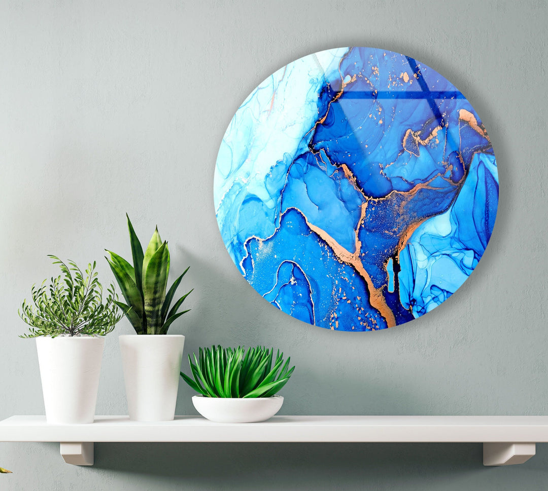 Dark Blue Marble Round Glass Wall Art glass image printing, glass prints from photos