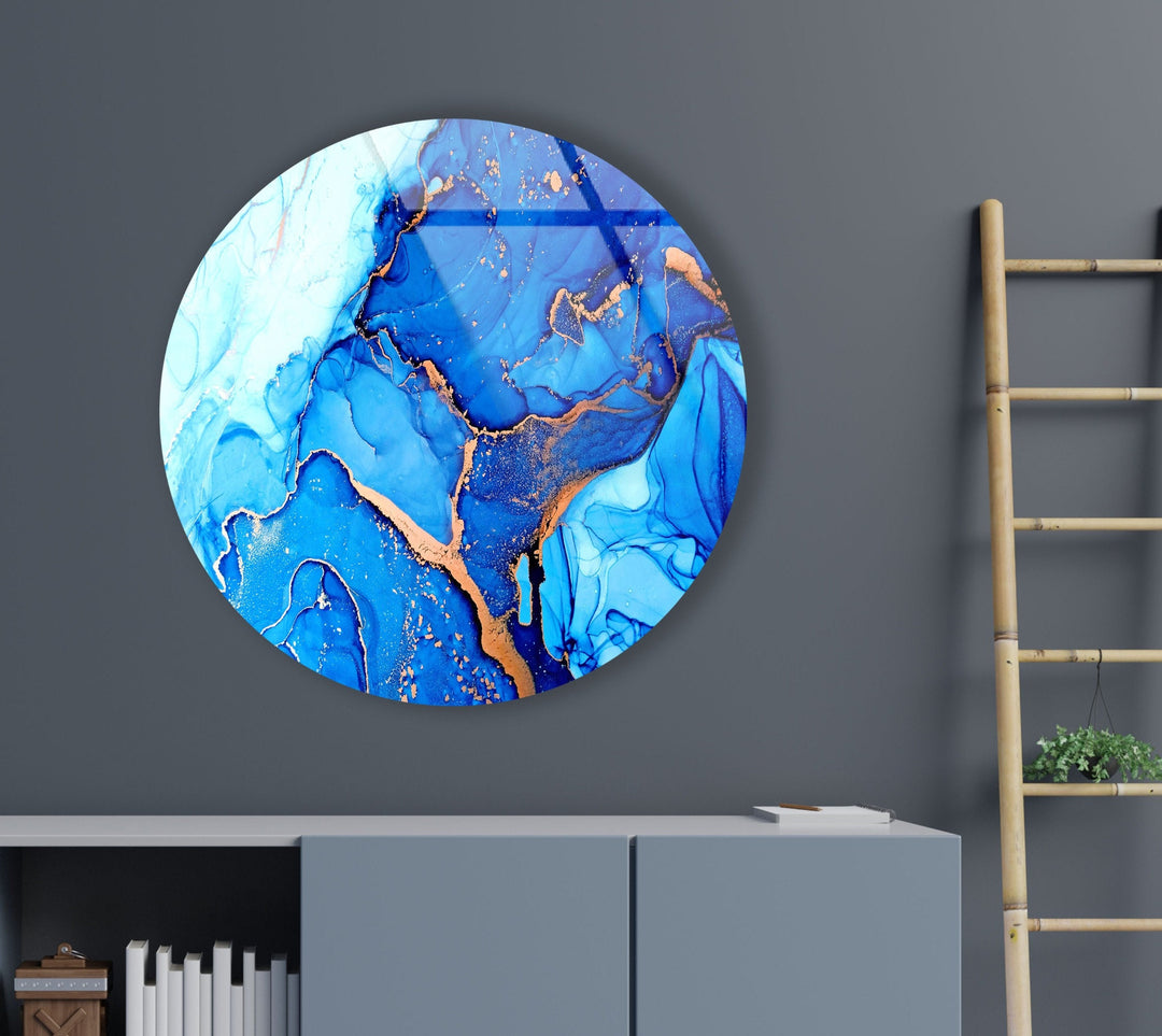 Dark Blue Marble Round Glass Wall Art glass photo prints, glass picture prints