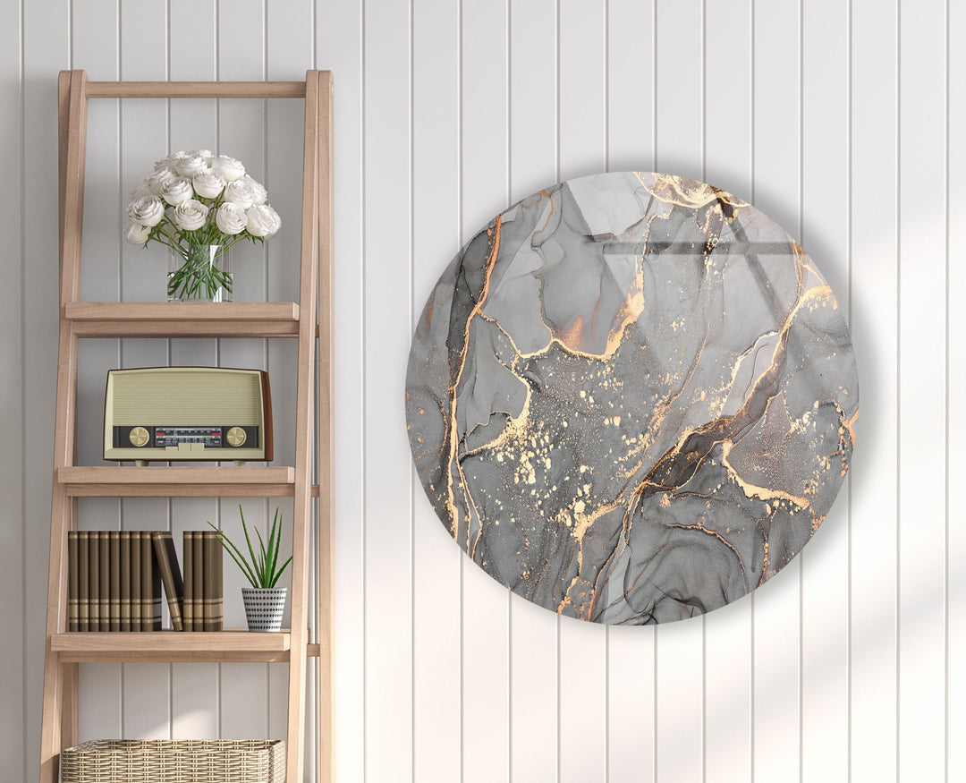 Gray & Gold Marble Round Glass Wall Art glass image printing, glass prints from photos
