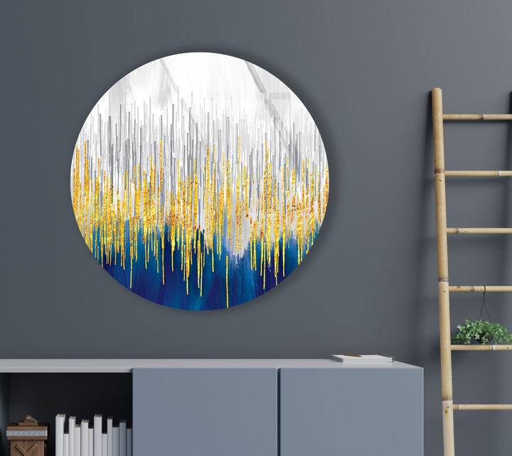 Gold Details with Blue Abstract Round Glass Wall Art glass photo prints, glass picture prints