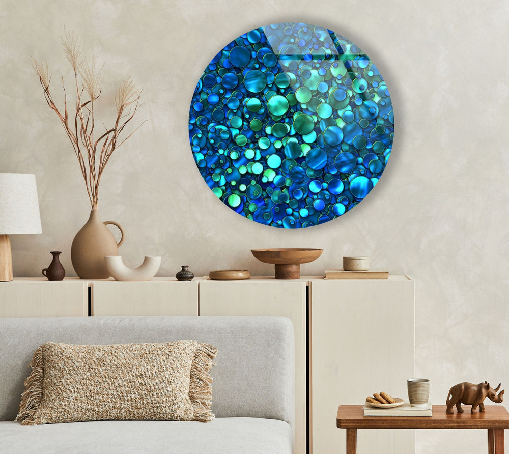 Blue Circles Abstract Round Glass Wall Art glass wall decor, glass wall art decor