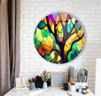 Stained Round Brown & Yellow Glass Wall Art glass art painting, glass art for the Wall
