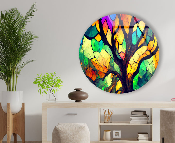 Stained Round Brown & Yellow Glass Wall Art glass image printing, glass prints from photos
