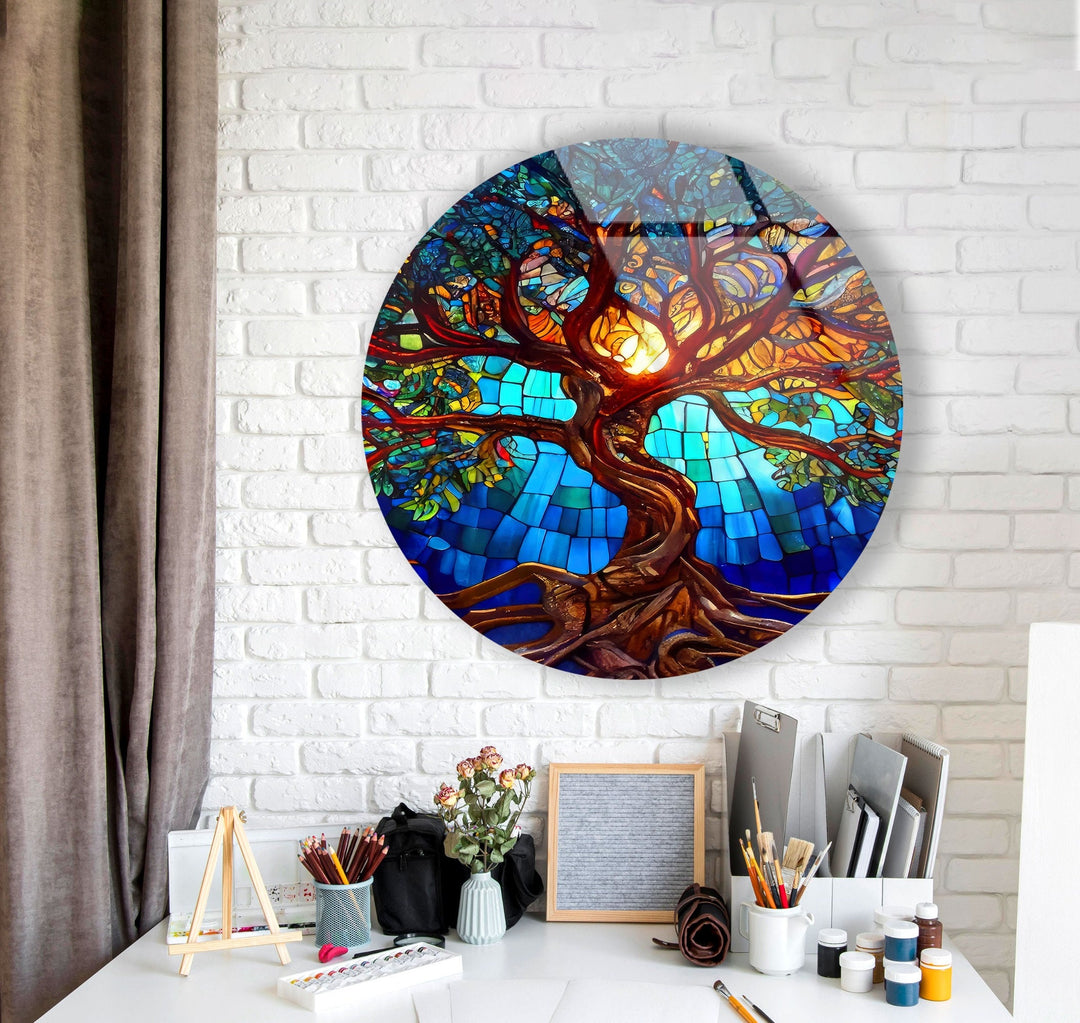 Stained Tree of Life Round Glass Wall Art stained glass wall art, stained glass wall decor