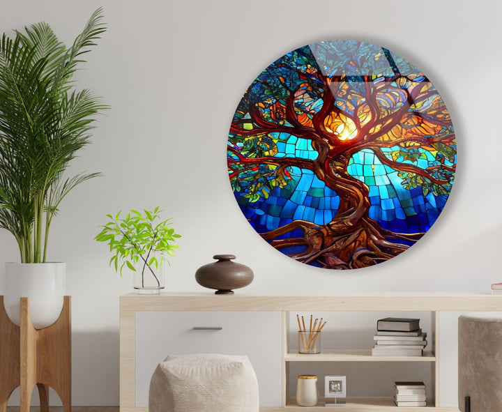 Stained Tree of Life Round Glass Wall Art Glass Printing Wall Art, Print photos on glass