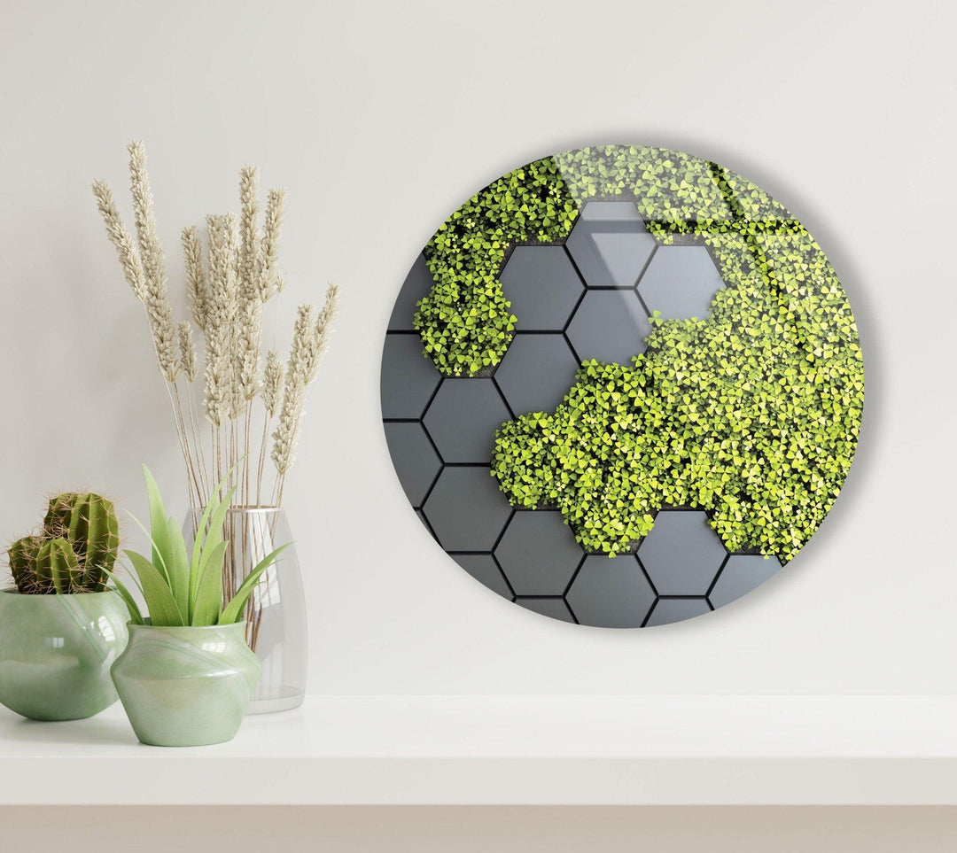 Moss Paneled Stained Round Glass Wall Art Glass Printing Wall Art, Print photos on glass
