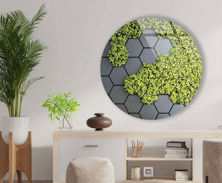 Moss Paneled Stained Round Glass Wall Art glass photo prints, glass picture prints
