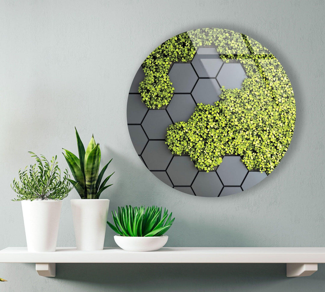 Moss Paneled Stained Round Glass Wall Art custom glass pictures, glass art prints
