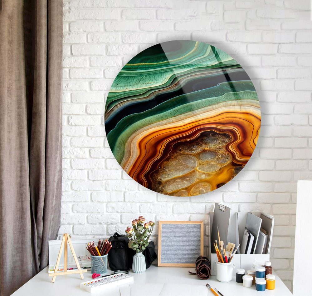 Green Gold Marble Round Glass Wall Art glass wall decor, glass wall art decor